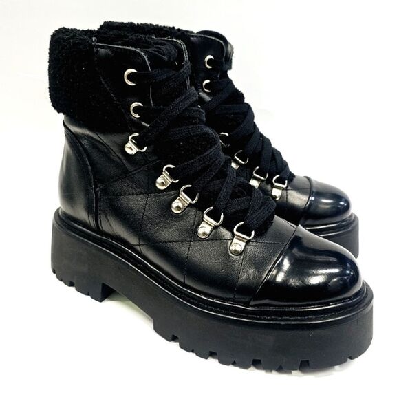 Steve Madden Reyen Leather Faux Shearling Lug Sole Platform Boot Size 6.5 9.5 - Picture 3 of 9